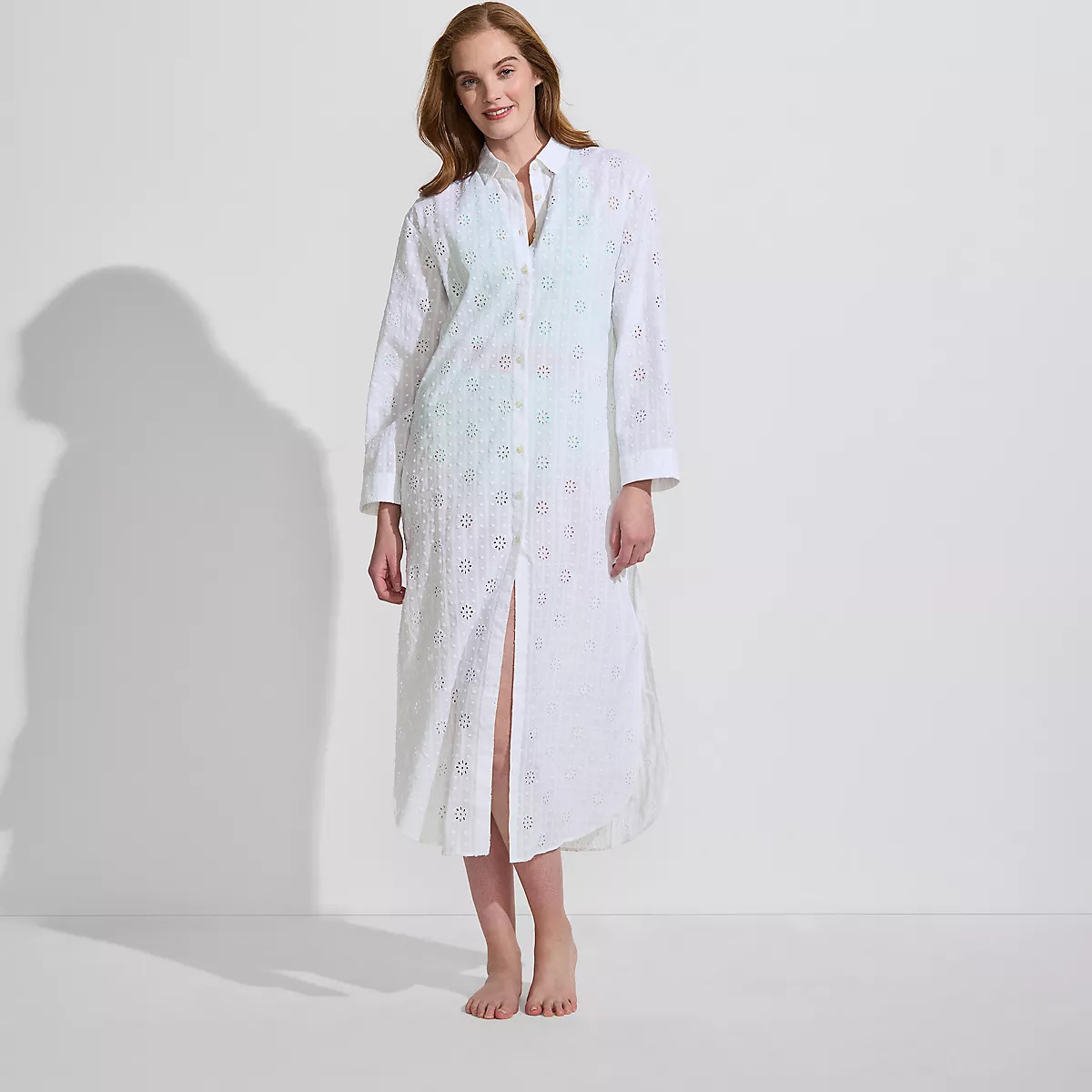 Women's LE x T and T Monogrammed Eyelet Button Down Maxi Cover-up Dress | Lands' End (US)