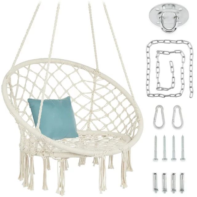 Best Choice Products Macrame Hanging Chair, Handwoven Cotton Hammock Swing w/ Mounting Hardware -... | Walmart (US)