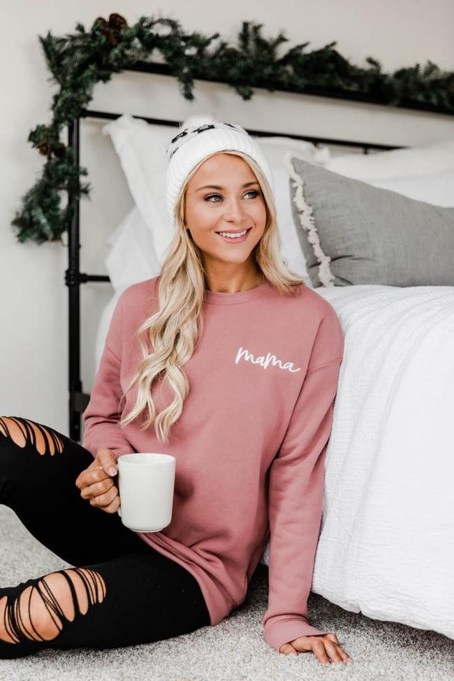 Mama Embroidered Script Mauve Sweatshirt | The Pink Lily Boutique