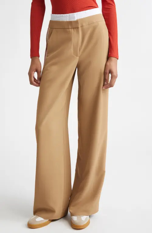 Veronica Beard Eugene Boxer Waist Side Stripe Gabardine Pants in Khaki at Nordstrom, Size 12 | Nordstrom