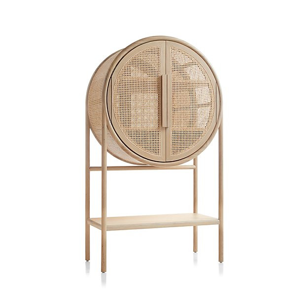 West Charcoal Cane Bar Cabinet | Crate and Barrel | Crate & Barrel