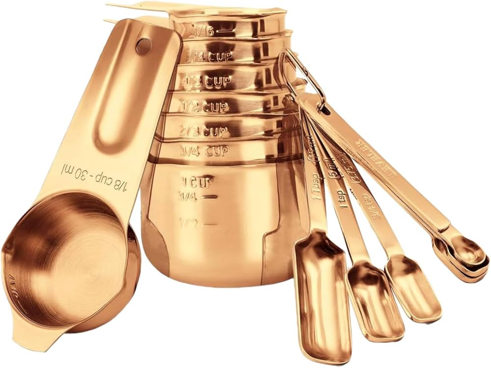 2lbDepot Copper Measuring Cups & Spoons Set of 14, Premium Stainless Steel Metal, 7 Accurate Meas... | Amazon (US)