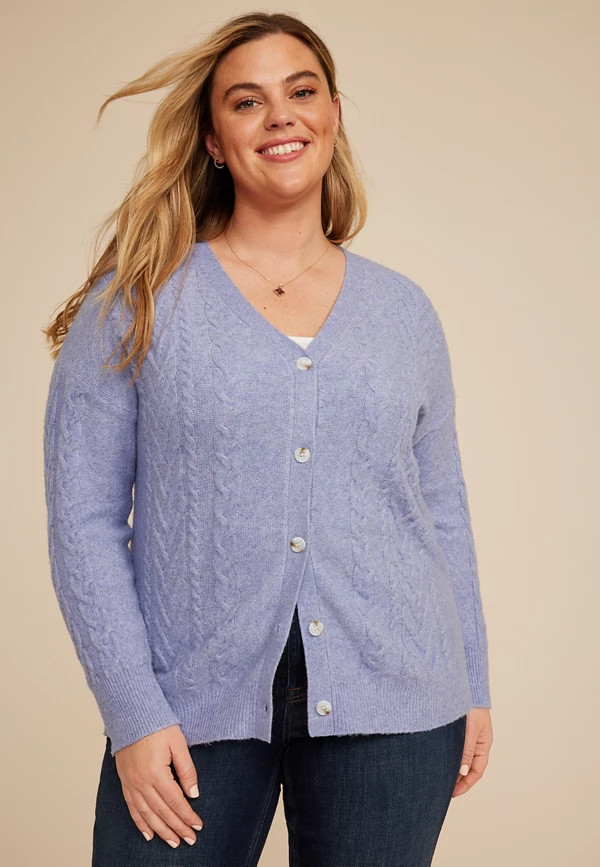 Plus Size Cable Button Front Cardigan | Maurices