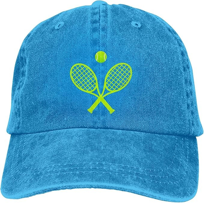 Unisex Adjustable Baseball Cap with Crossed Tennis Racket Ball Pattern, Denim Snapback Solid Hat | Amazon (US)