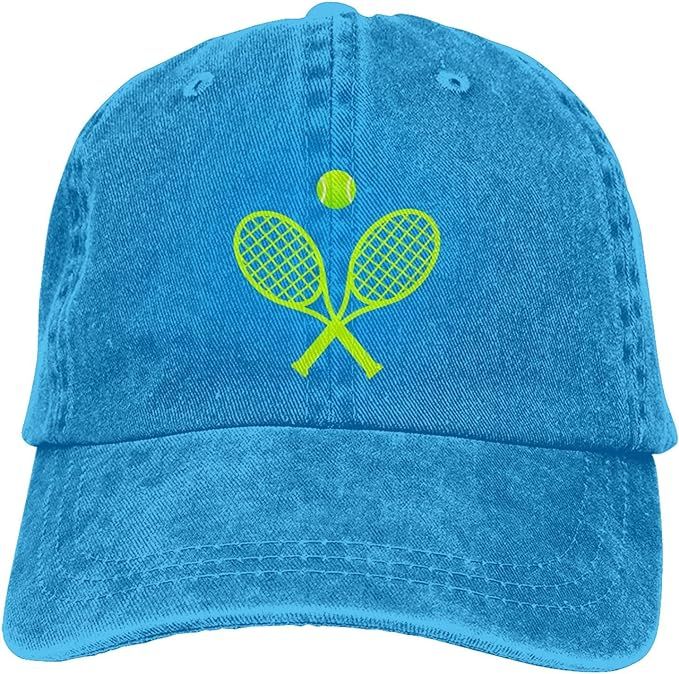 Unisex Adjustable Baseball Cap with Crossed Tennis Racket Ball Pattern, Denim Snapback Solid Hat | Amazon (US)