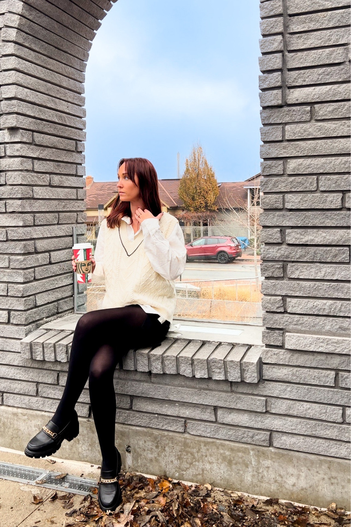 preppy winter outfit, loafers, sweater vest, knit vest, black mini skirt, tights outfit 

#LTKstyletip #LTKshoecrush #LTKunder50