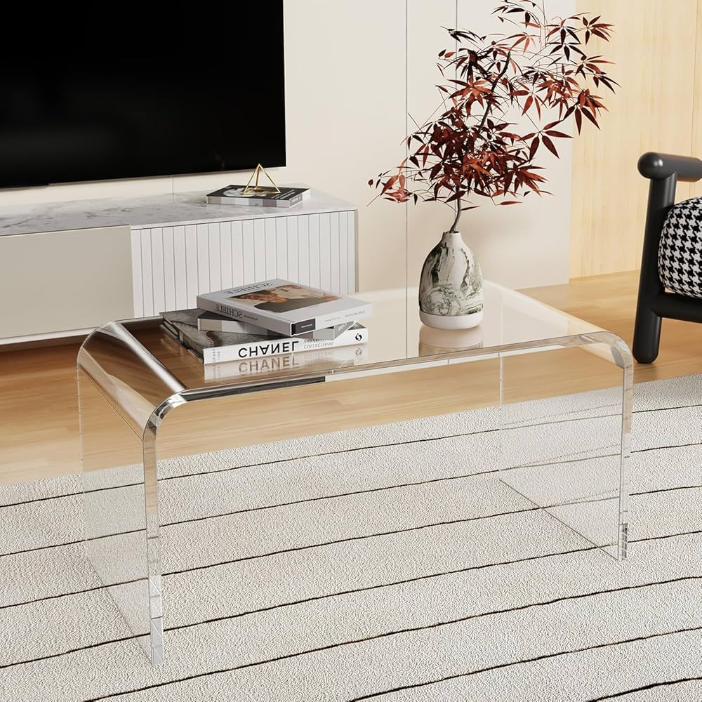 Premium Acrylic Clear Coffee Table, 32" L x 16" W x16'' H, Modern Waterfall End Table for Small L... | Amazon (US)