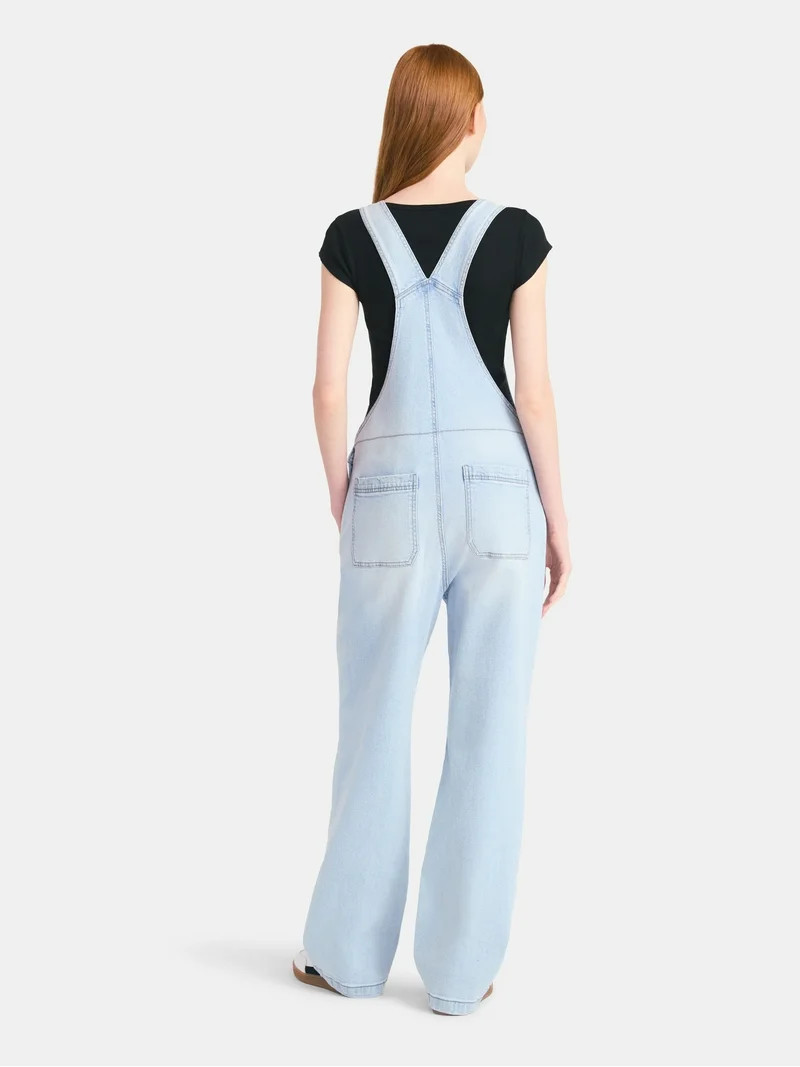 No Boundaries Relaxed Wide-Leg Denim Overalls, Women's | Walmart (US)