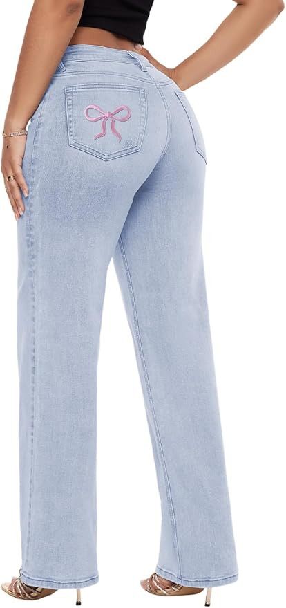 ONESO Wide Leg Jeans for Women Mid Low Rise Baggy Stretchy Denim Pants | Tummy Control, BBL Jeans... | Amazon (US)