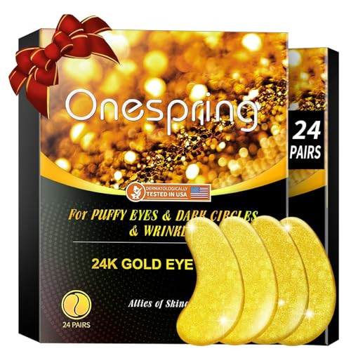 Onespring Under Eye Patches (24 Pairs) - Gifts for Women - Golden Under Eye Mask for Dark Circles, Puffiness & Wrinkles, Eye Gels Pads for Refreshing, Revitalizing - Bridesmaid Gifts | Amazon (US)