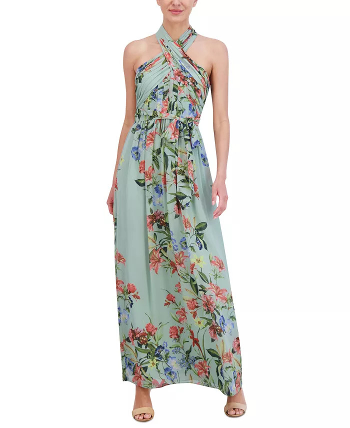 Women's Floral-Print Halter Maxi Dress | Macy's