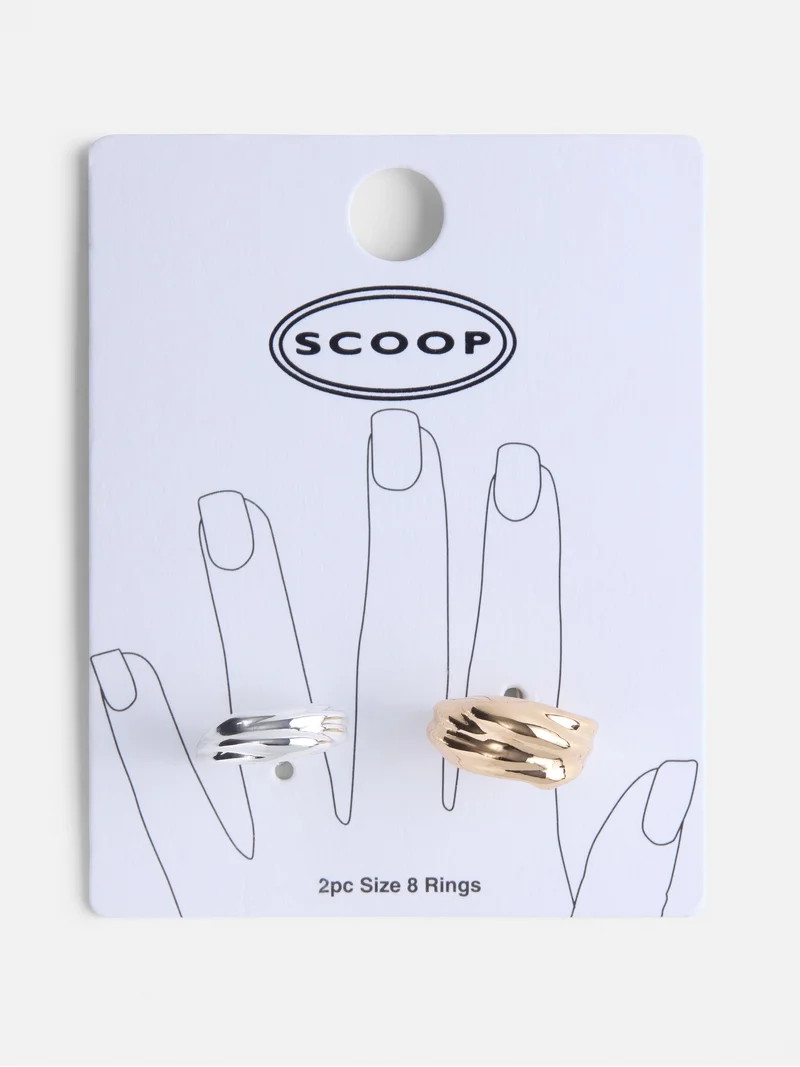 Scoop Women's Mixed Metal Textured Band Rings, 2 Pieces | Walmart (US)