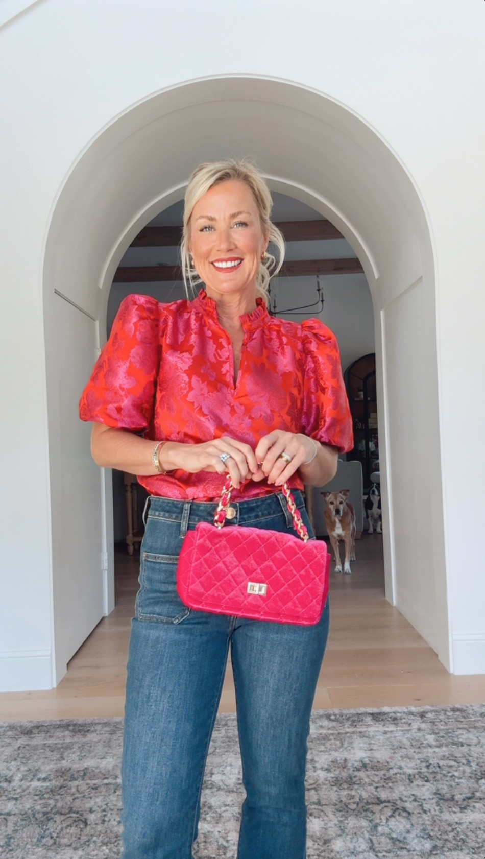 The perfect pop with your favorite pair of jeans! Wearing XS in top and 0 in jeans!

#LTKHoliday #LTKSeasonal #LTKOver40