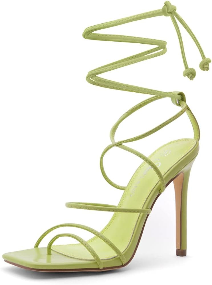 Womens SL-Finely Lace Up Heeled Sandals Tie Up Ankle Wrap Stiletto Heels Square Open Toe Strappy ... | Amazon (US)