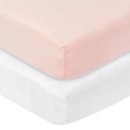 Little Star Organic 100% Pure Organic Cotton Fitted Jersey Crib Sheets, 2 Pk, Pink-Pink/White | Walmart (US)