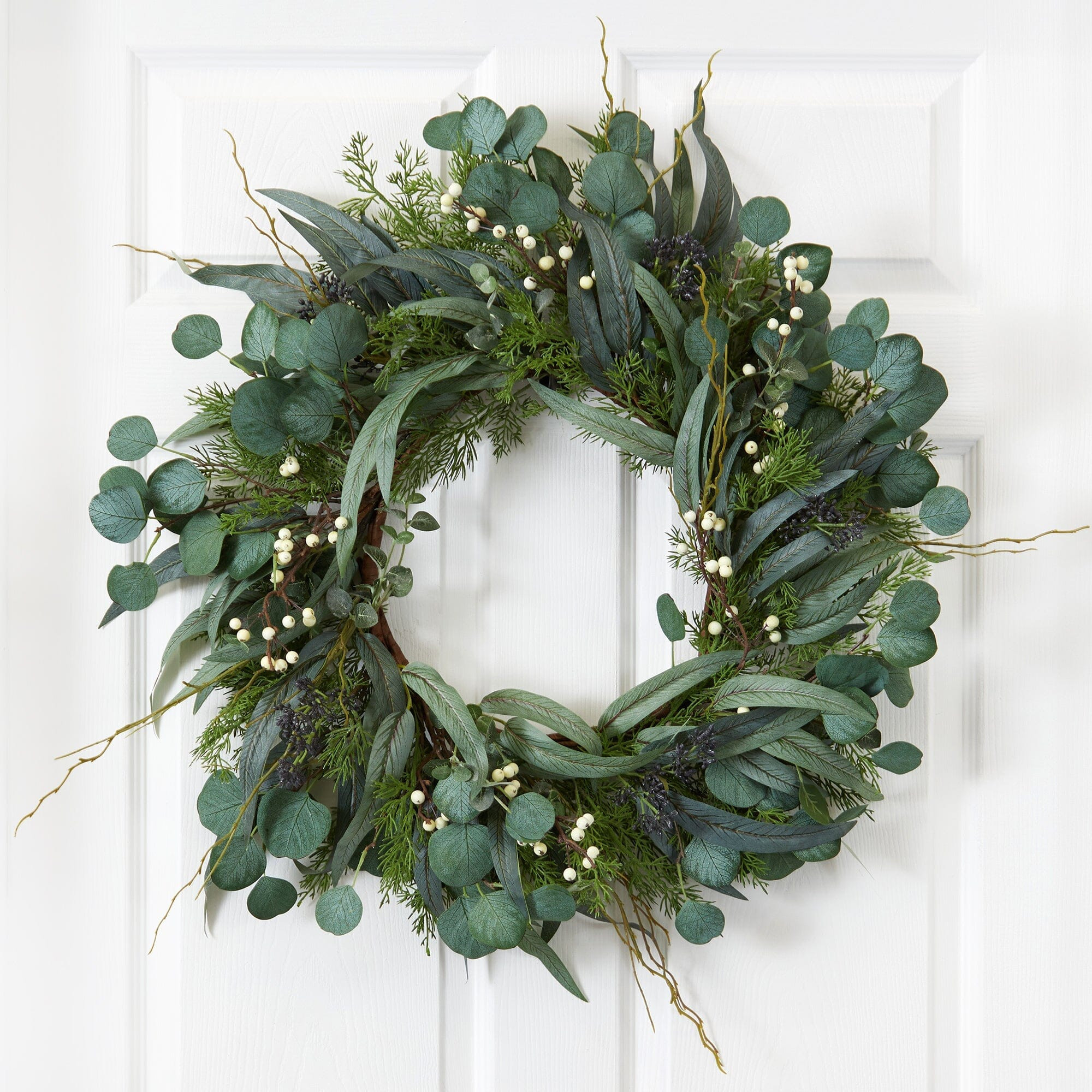 24\u201d Eucalyptus and Mixed Greens Artificial Wreath | Nearly Natural | Nearly Natural