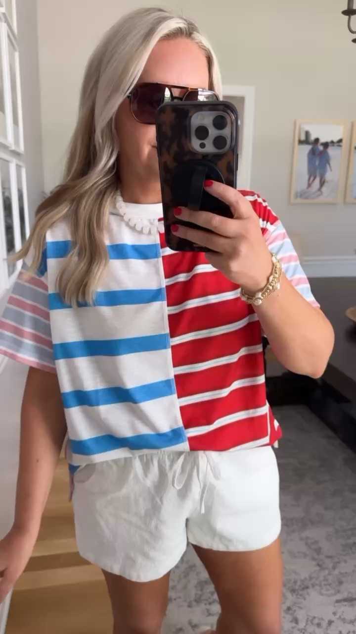 This red, white, and blue color block tee feels like the fun mom version of patriotic style. I love that it’s festive for Memorial Day and the Fourth without feeling over the top, and the lightweight white shorts keep the whole look casual and easy to wear all weekend long.

patriotic outfit, Memorial Day outfit, Fourth of July outfit, red white and blue style, Target fashion finds, casual summer outfit, comfy mom outfit, patriotic graphic tee, easy summer style, affordable outfit idea, weekend outfit inspo, summer shorts outfit, lovelylifestyling

#LTKSeasonal #LTKootd #LTKOver40