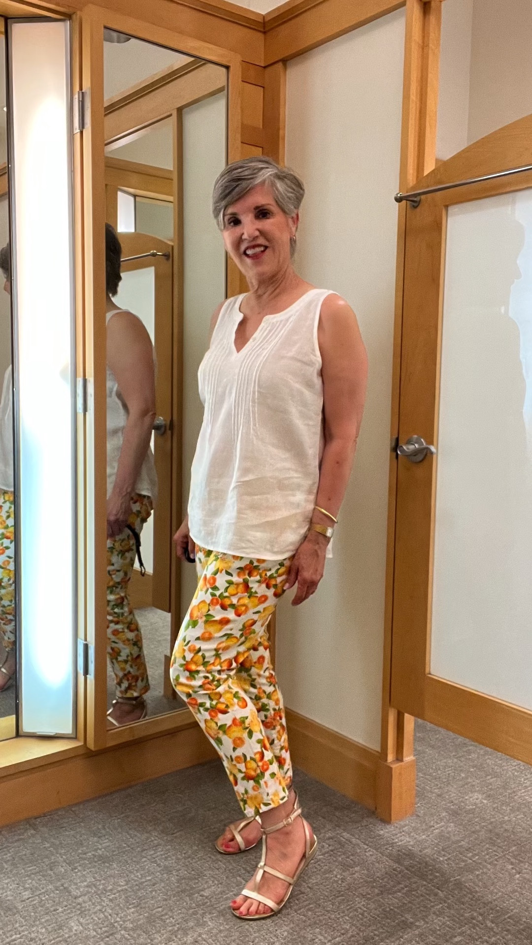 Talbots Friends and Family Event 30% off everything! Linen sleeveless top (s)/ has tiny pleats down the front, Sweet lemon 🍋 and orange 🍊 jeggings (6)/ Gold woven belt (m)/ jean jacket (s)/ gold sandals 

#LTKsalealert #LTKSeasonal #LTKstyletip