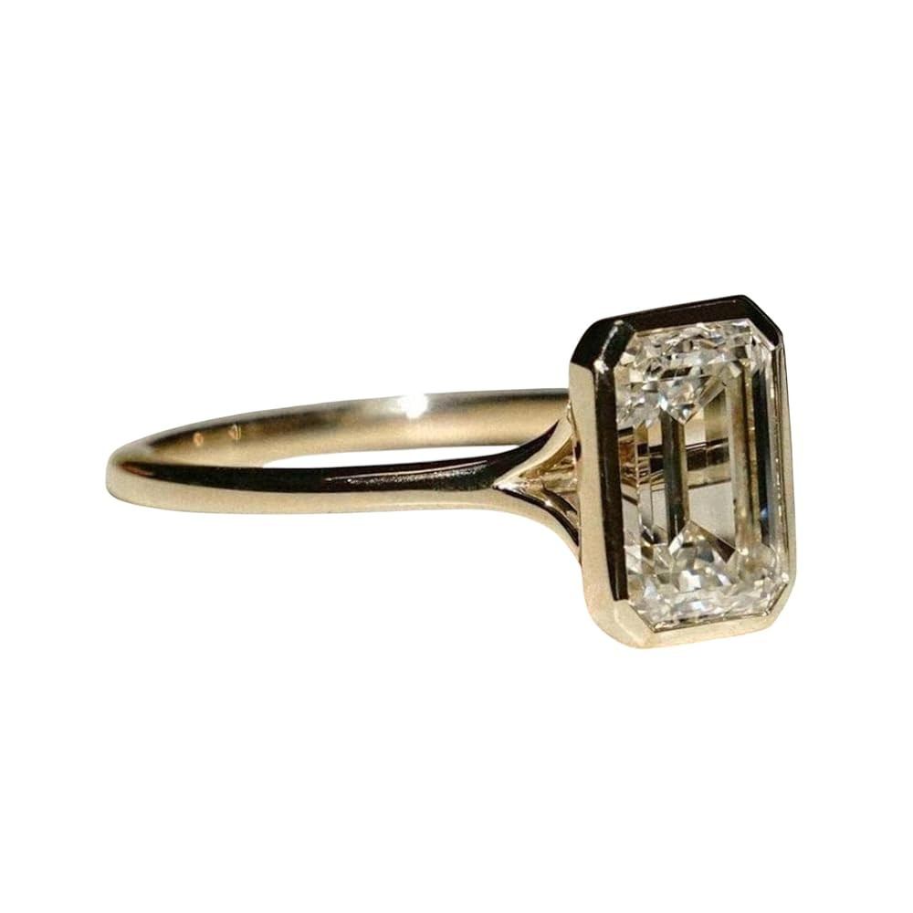 3CT Emerald Cut Moissanite Ring, Bezel Set Engagement Ring, Radiant Cut Promise Ring, Hybrid Iced... | Amazon (US)