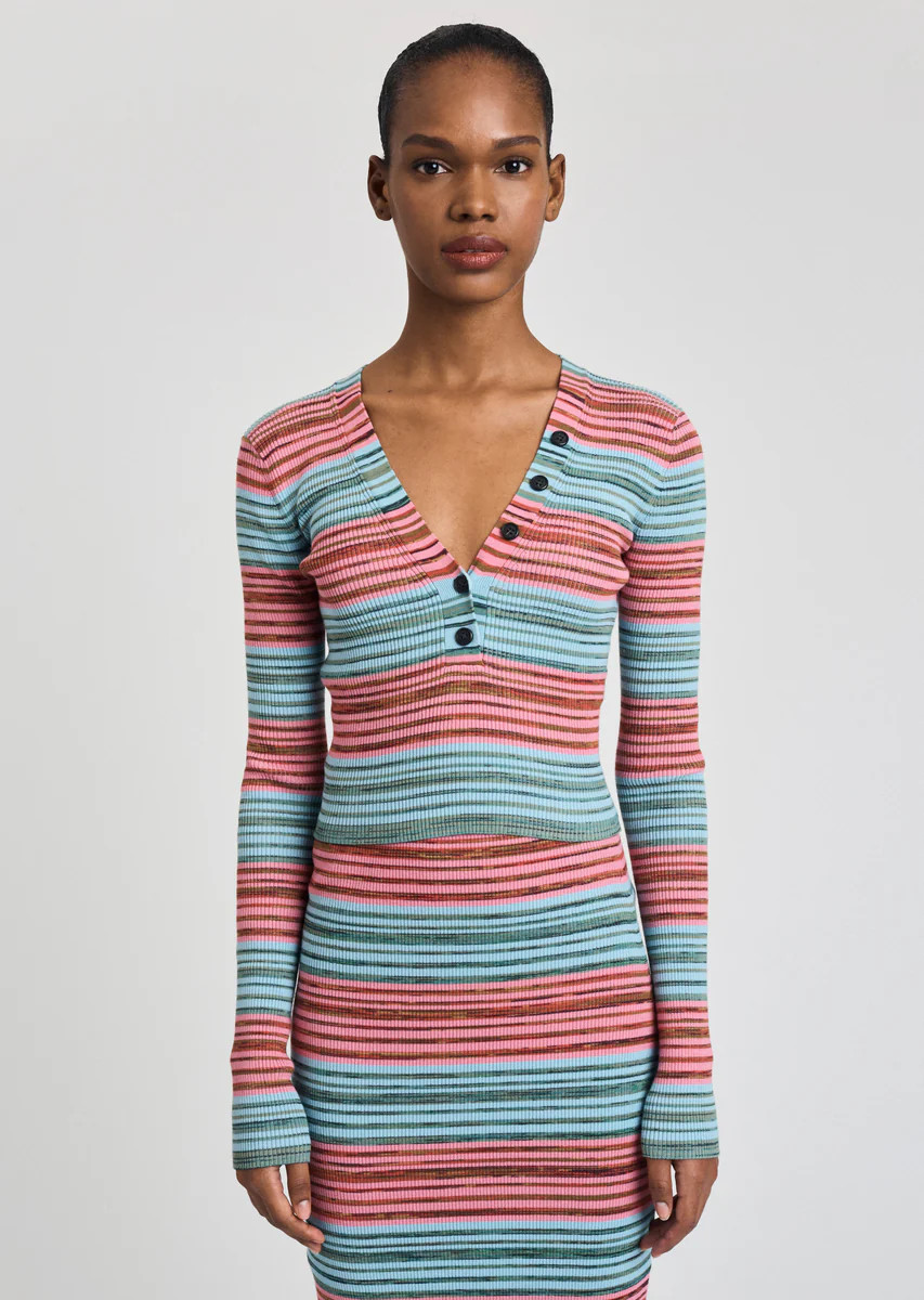 Milana Cropped Henley - Multicolor Space Dye | Derek Lam