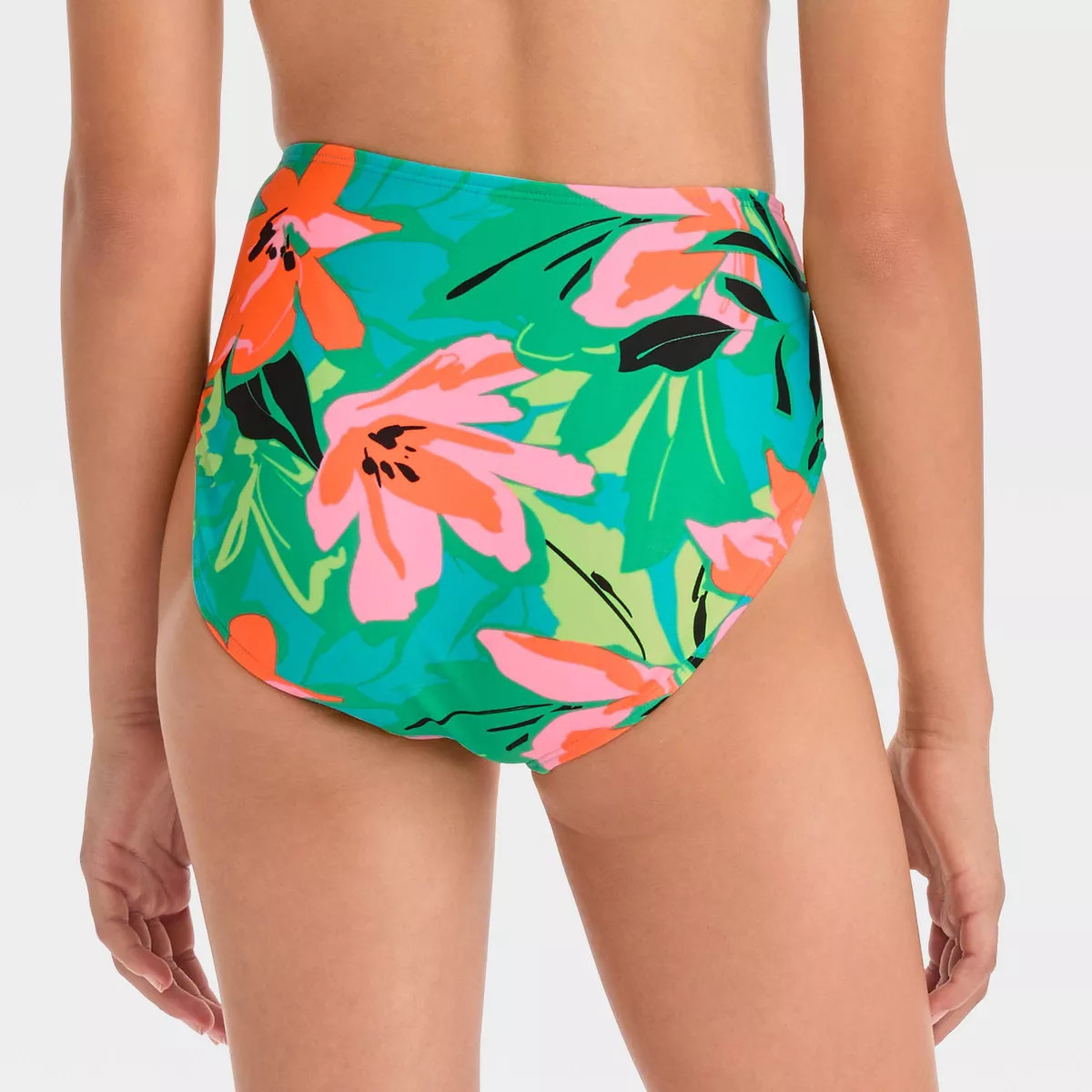 Girls' 'Sun Beams' Tropical High Waist Bikini Swim Bottom - art class™ Green L | Target