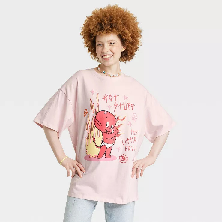 Women's Hot Stuff Oversized Short Sleeve Graphic T-Shirt - Pink | Target