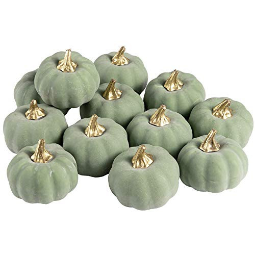 Whaline Artificial Pumpkins Bulk Vintage Green Fake Foam Lifelike Pumpkin for Fall Thanksgiving Halloween Autumn Home Party House Kitchen Wedding Decor (12 Pcs) | Amazon (US)