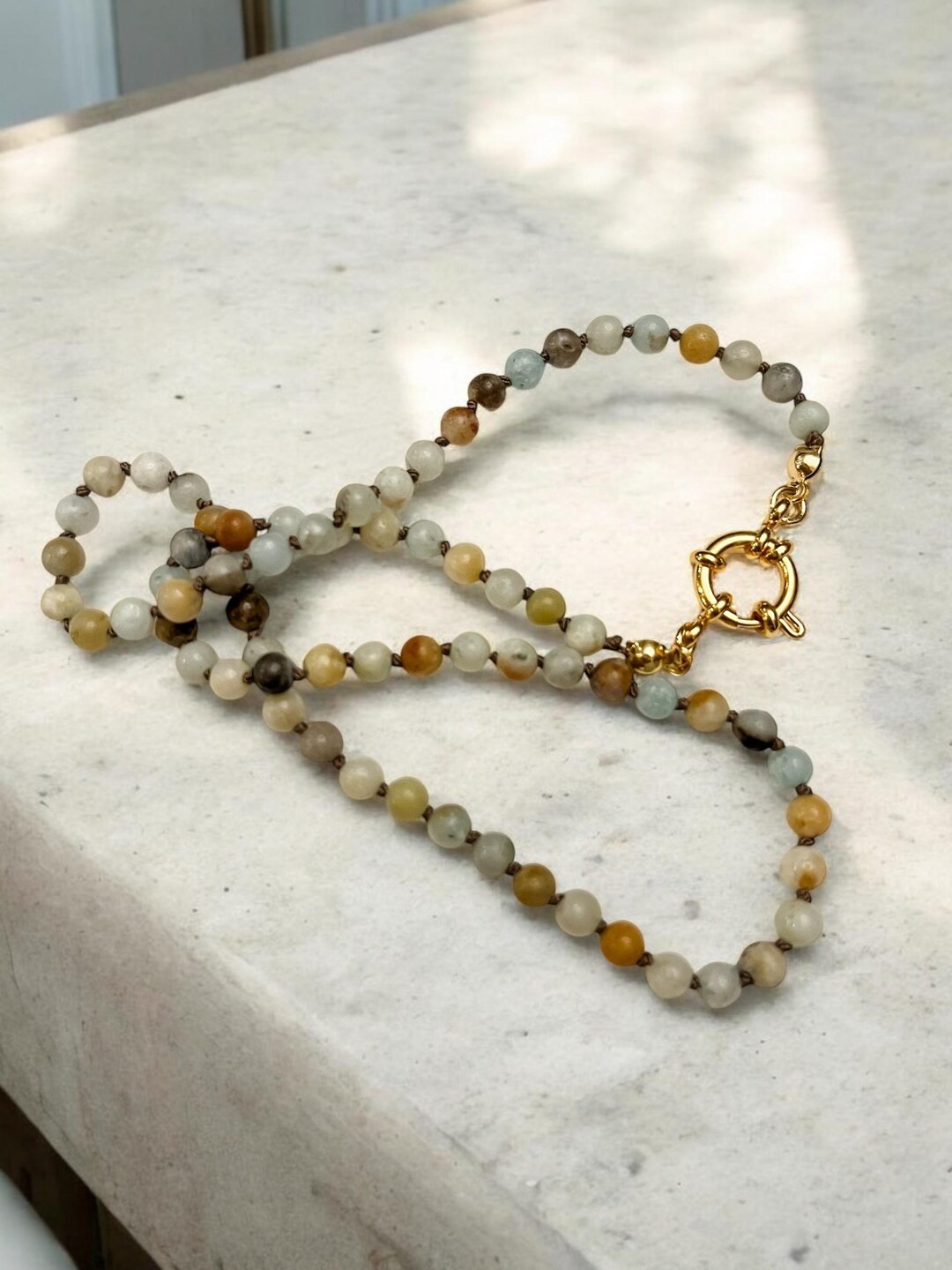 Amazonite Gemstone Necklace, Earth Tone Necklace, Muted Gemstone Necklace, Stacking Necklace, Han... | Etsy (US)