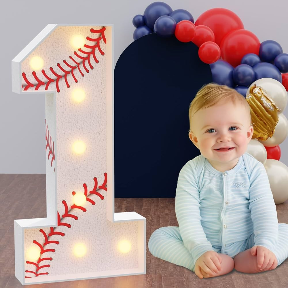 Marquee Numbers Baseball 1st-Birthday Decorations: 3ft Large Light Up Numbers Party Decor Boy Fir... | Amazon (US)