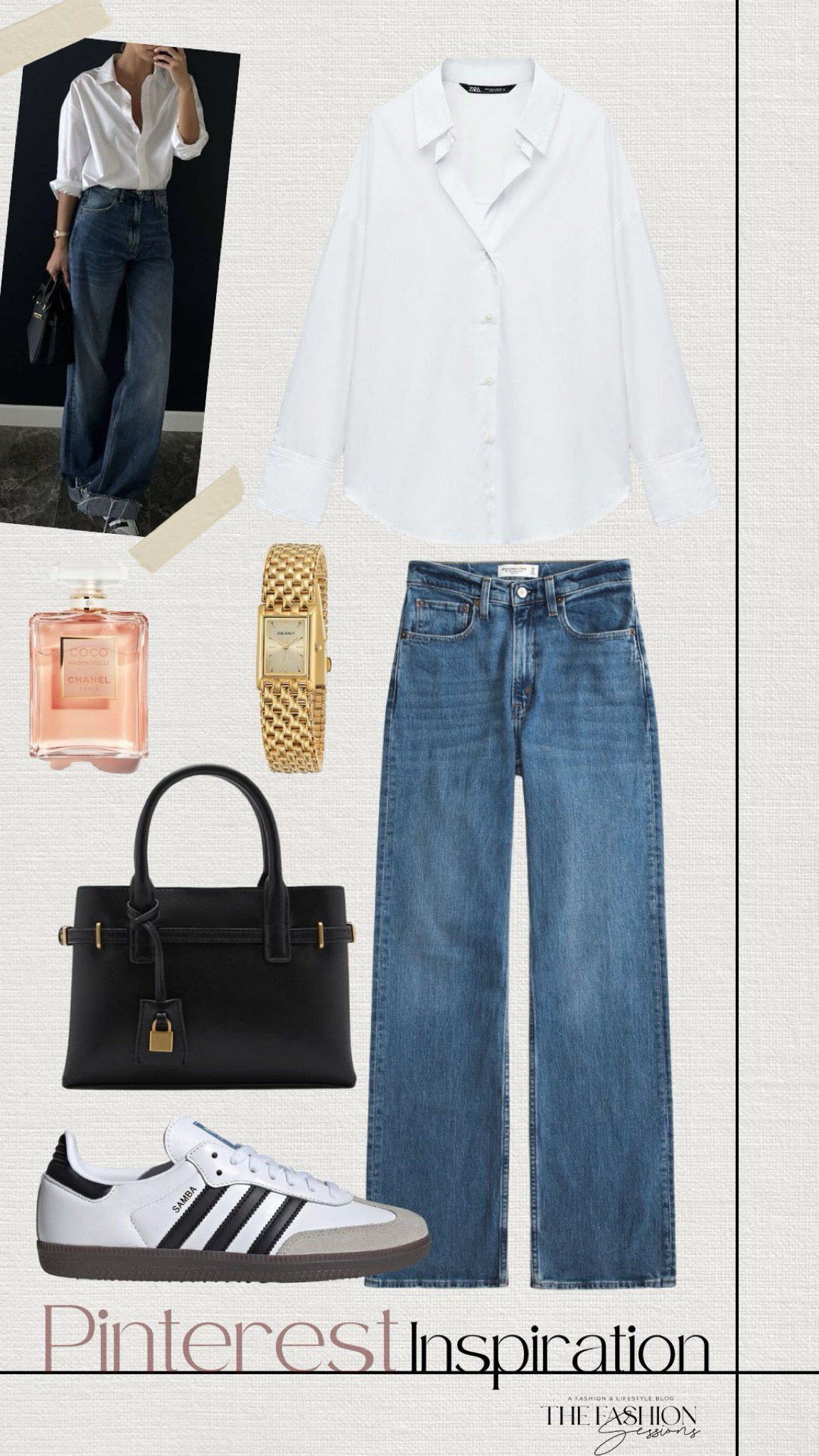 Pinterest Inspiration | White Oxford Button Down | Denim Jeans | Adidas Samba | Gold Watch | Coco Chanel |

#LTKStyleTip #LTKShoeCrush #LTKSeasonal