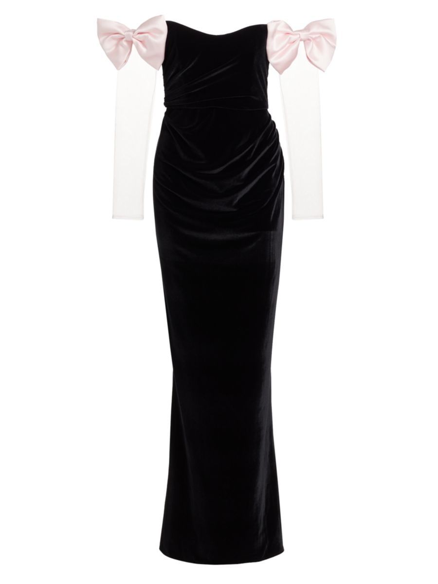 Olivia Bow Velvet Off-the-Shoulder Column Gown | Saks Fifth Avenue