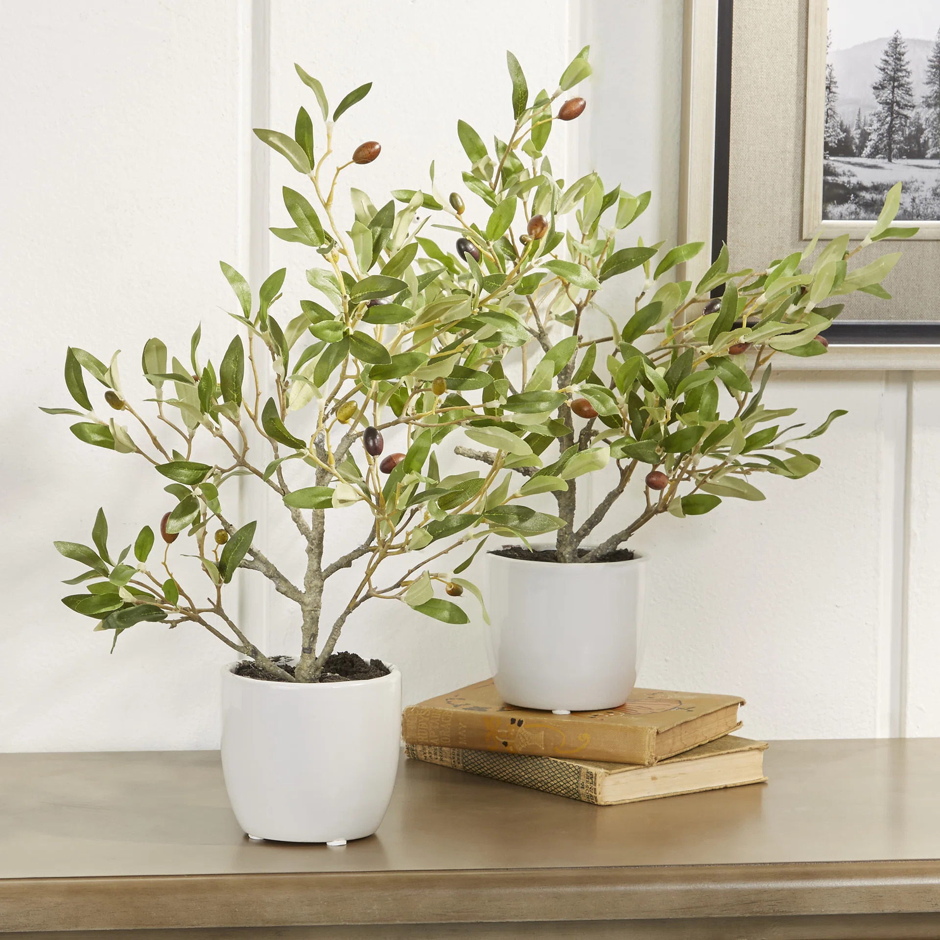 18'' Faux Olive Tree Tree in Ceramic Pot (Set of 2) | Wayfair North America