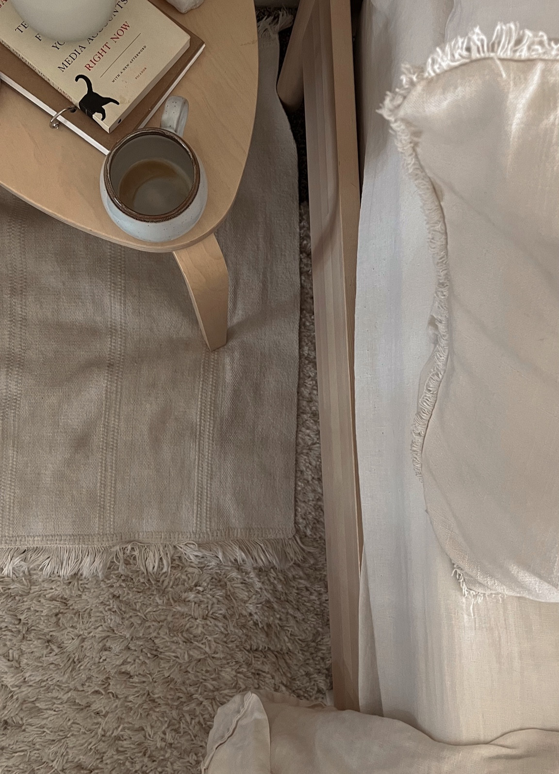 Linen bedding, Target bedding, neutral bedroom, neutral bedding, cream bedding, wood bedside table, ceramic mug, coffee and tea, ikea bedroom, ikea furniture, Target rug, shag rug

#LTKhome #LTKstyletip