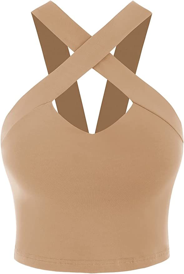 ZAFUL Women's Spaghetti Straps V Neck Front Twisted Solid Racerback Tank Cropped Cami Top | Amazon (US)