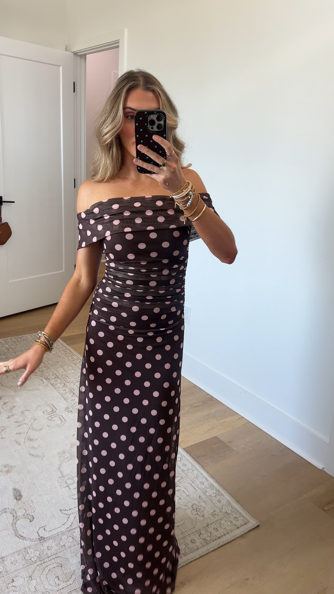 Baltic born code SLOANEBB15.  Meet the Maisie Off-Shoulder Maxi, a playful yet refined silhouette in chocolate and blush polka dot mesh. Designed to flatter, it pairs a fitted off-the-shoulder bodice with soft stretch mesh and a sweeping maxi skirt that moves gracefully with every step.

#LTKootd #LTKWedding #LTKSaleAlert