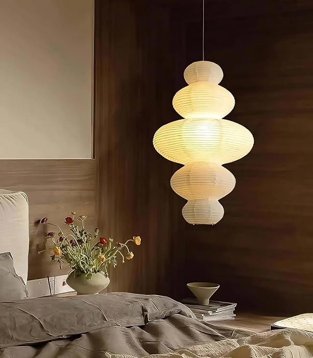 Paper Lantern Pendant Light,Japanese Wabi Sabi Pendant Light Fixture 2.7FT Rice Paper Hanging Pen... | Amazon (US)