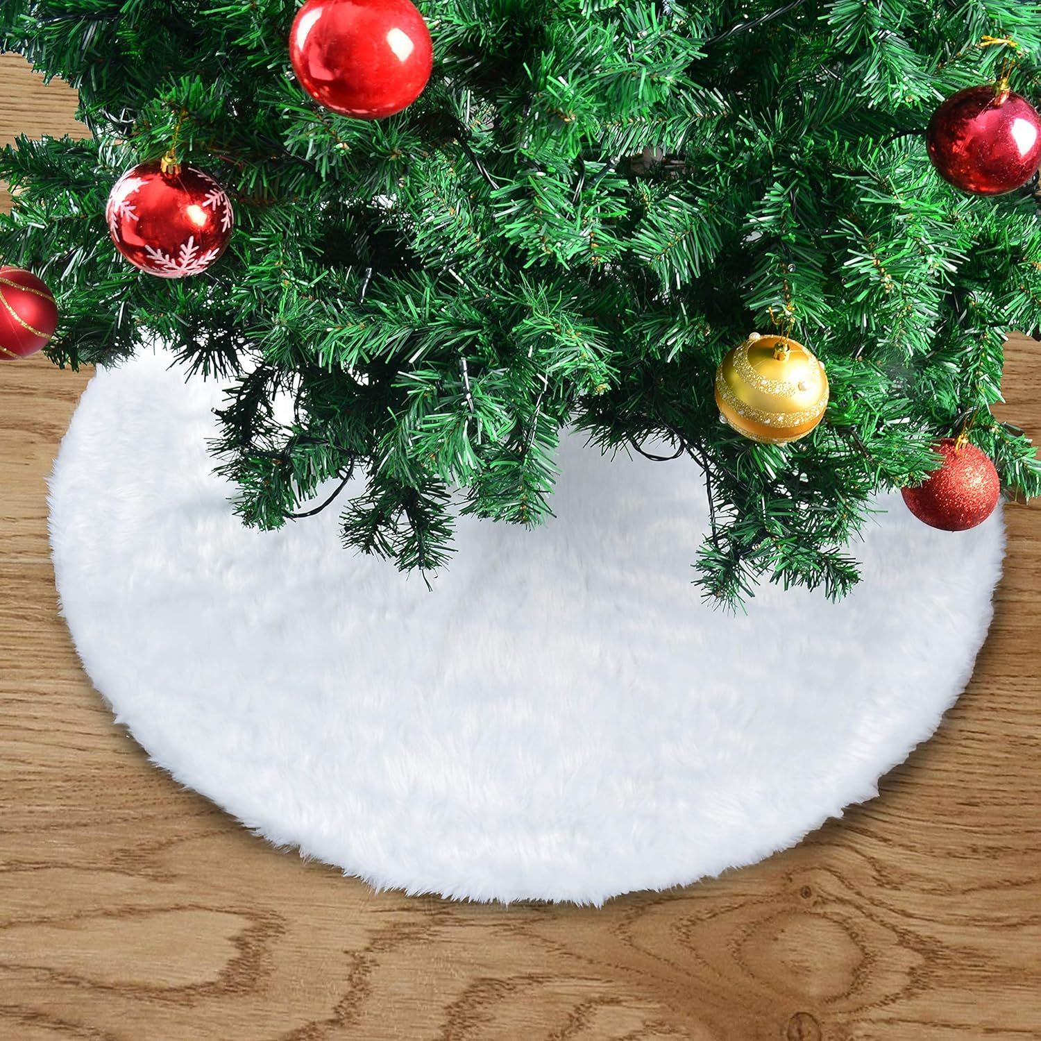 JOYIN 48 Inch Faux Fur Christmas Tree Skirt Snowy White Plush Velvet Skirt for Merry Christmas Ho... | Amazon (US)