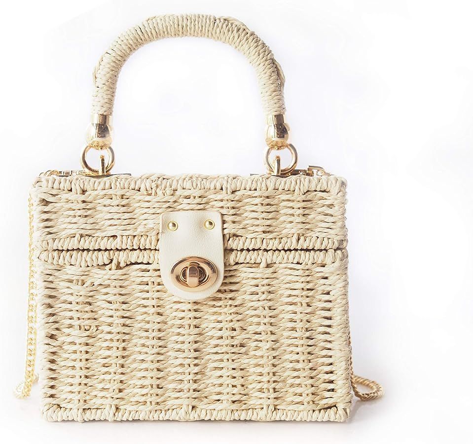 Handwoven Rattan vintage purse Bag Natural Chic Casual Handbag Beach Sea tote Basket Straw Bag (O... | Amazon (US)