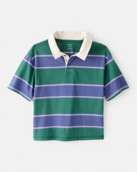 Boys Cotton Short-Sleeve Stripe Polo - Green/Blue | Carter's Inc