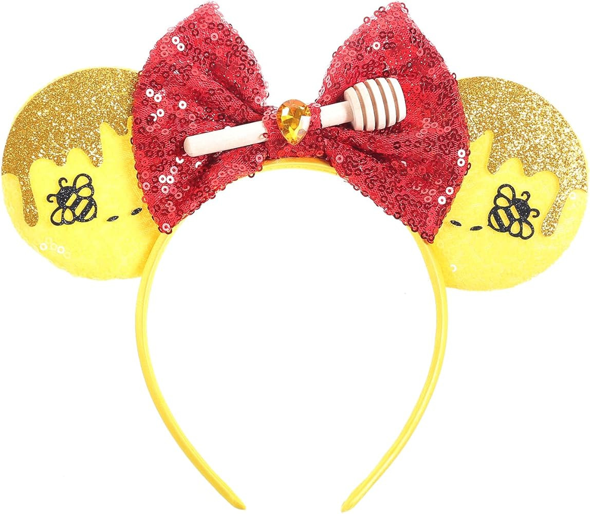 JIAHANG Cartoon Mouse Ears Headband, Sequin Bow Hair Band with Flower, Party Decoration Costume H... | Amazon (US)