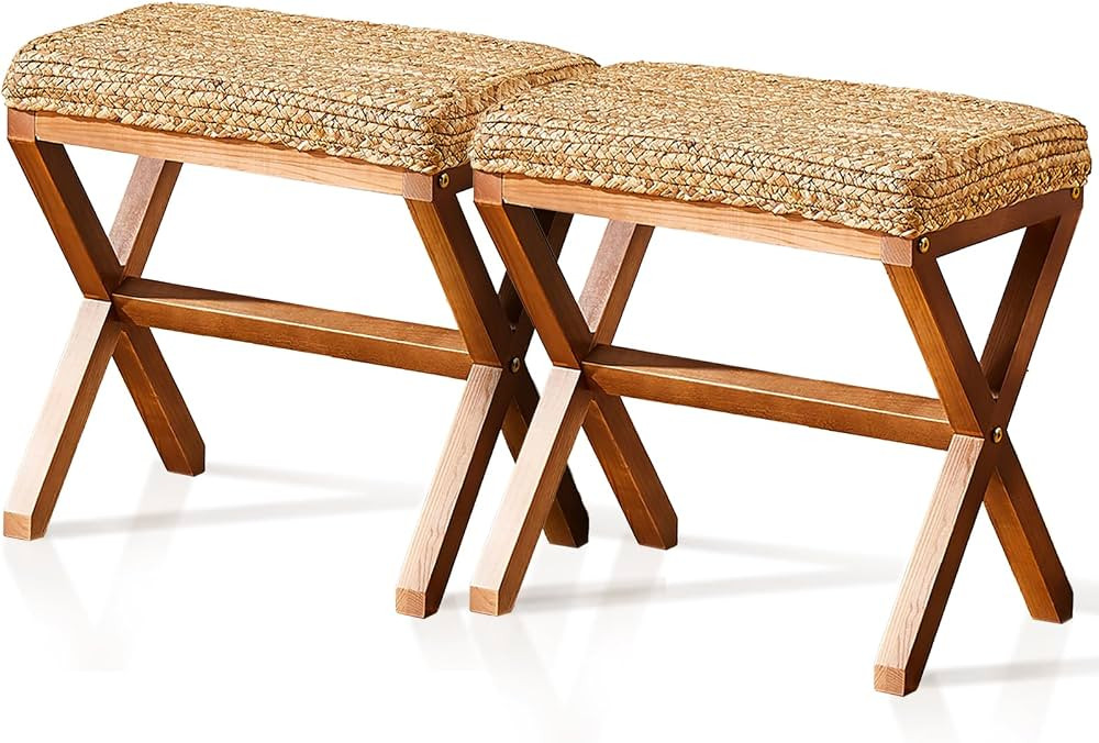 Cpintltr Patio Ottoman Set 2 Hand-woven Seagrass Footrest Stool Rectangular Outdoor Footstool wit... | Amazon (US)