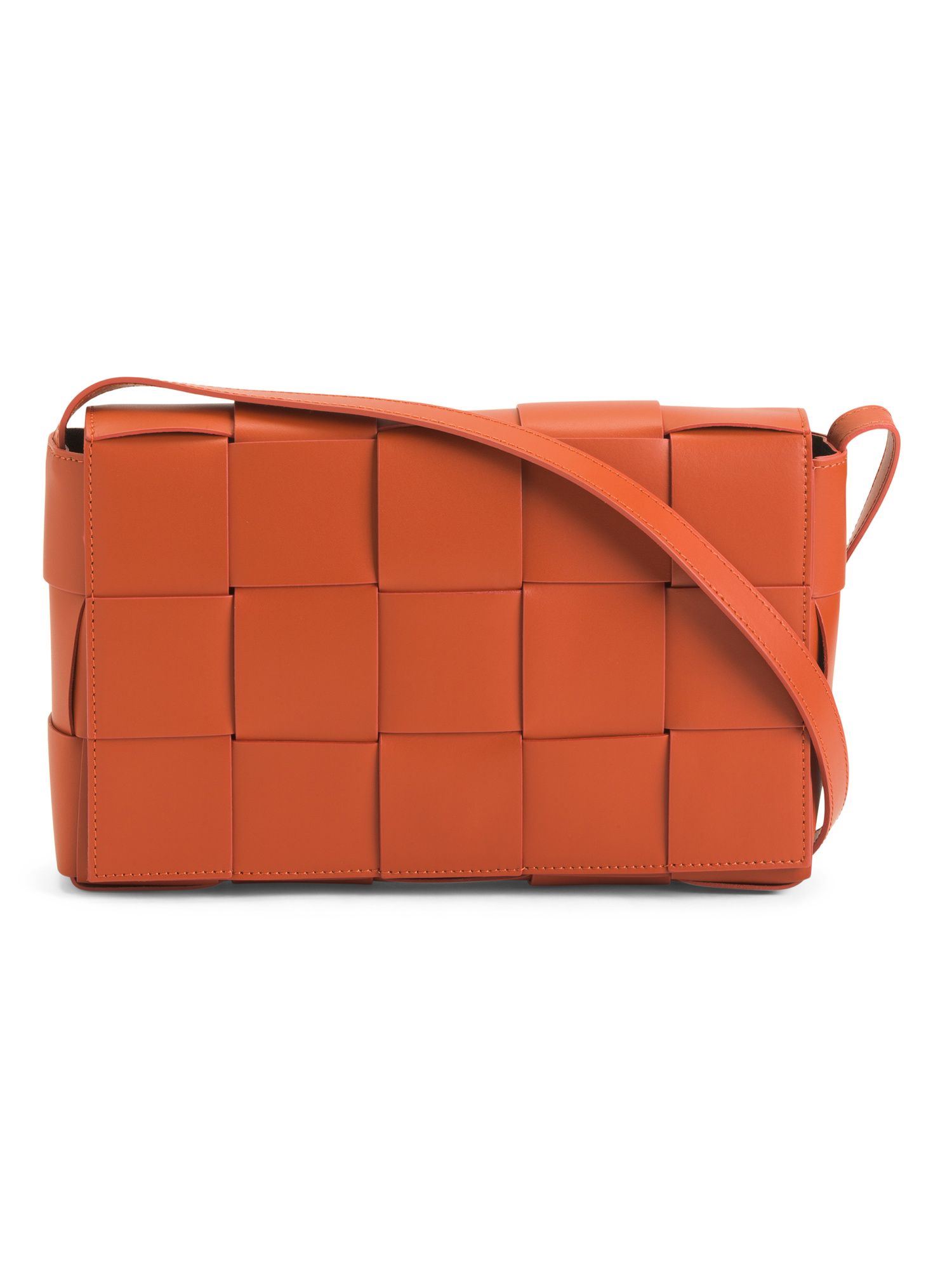 Made In Italy Leather Flap Over Woven Crossbody | TJ Maxx