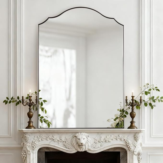 ANDY STAR Scalloped Arched Mirror, 24x36 Inch Brushed Nickel Mantle Mirror with Stainless Steel M... | Amazon (US)