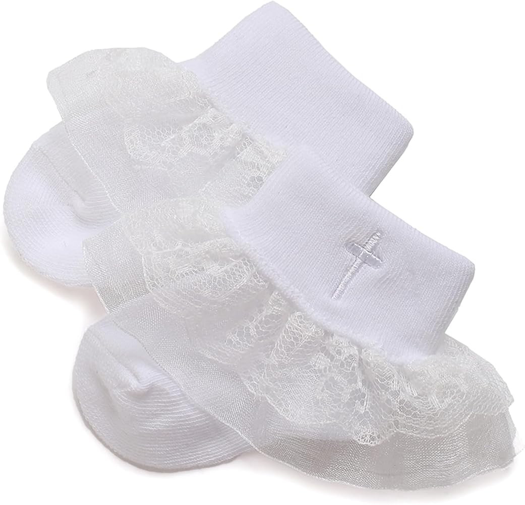 Baptism Socks for Baby Girls,White Newborn Baby Girls Baptism Socks Christening Socks with Cross ... | Amazon (US)