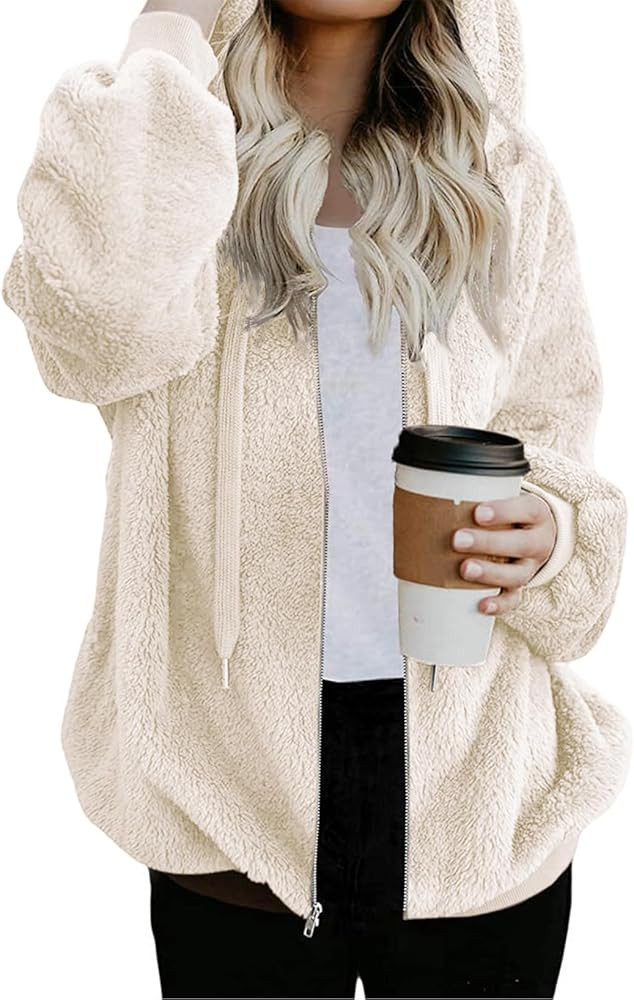 Nirovien Womens Sherpa Jacket Fuzzy Zip Up Hoodie Oversized Fleece Jackets Fluffy Coat with Pocke... | Amazon (US)