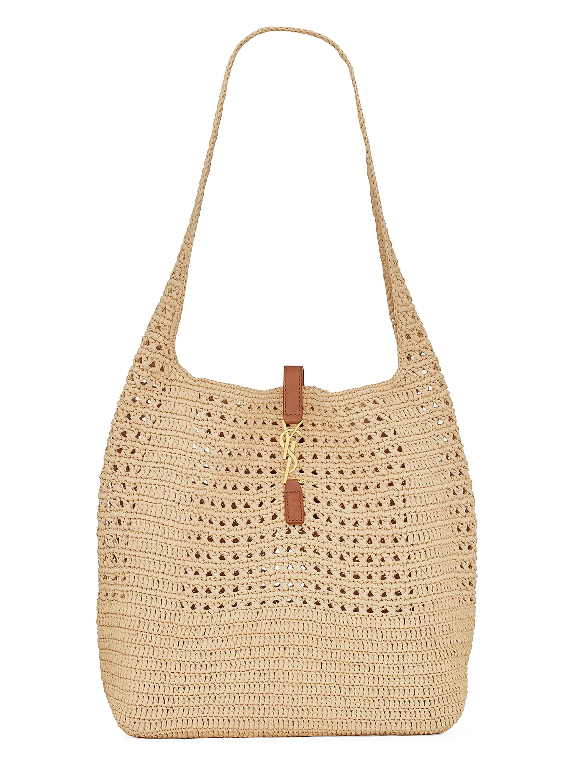 Le 5 A 7 in Raffia Crochet and Smooth Leather Hobo Bag | Saks Fifth Avenue