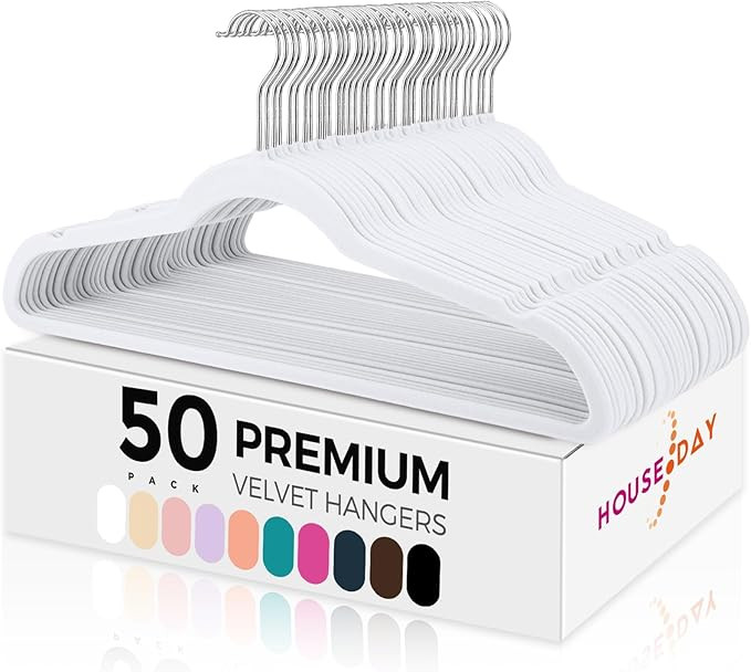 HOUSE DAY Premium Velvet Hangers 50 Pack, Non-Slip Flocked Felt Hangers, Sturdy Clothes Hangers H... | Amazon (US)