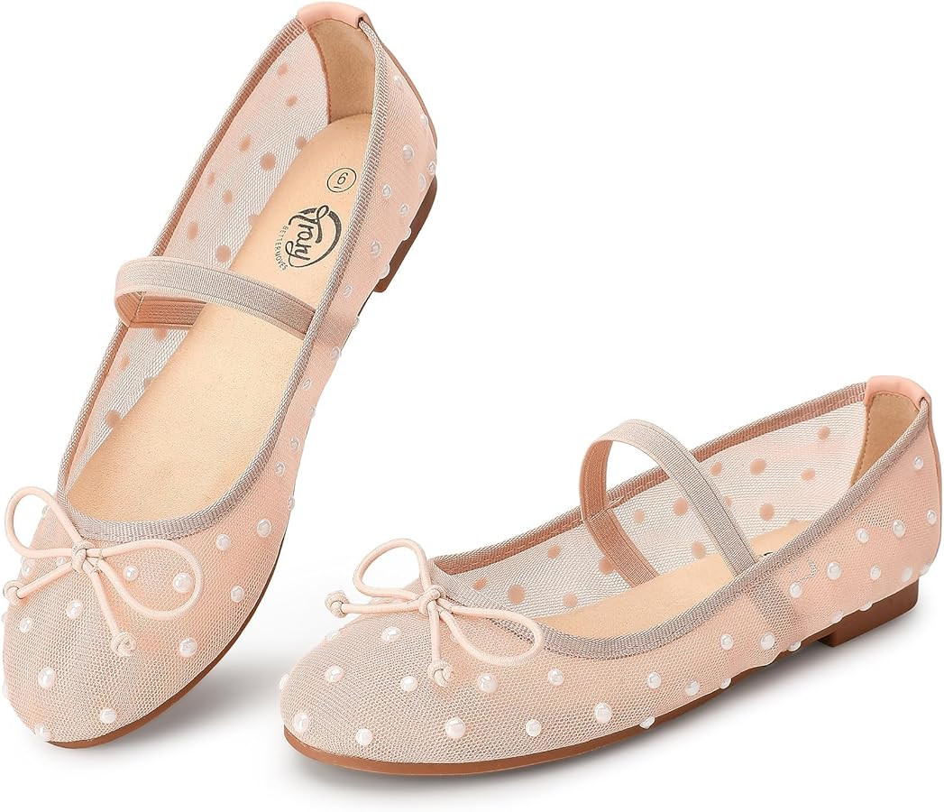 Trary Ballet Flats for Women Closed Round Toe Mary Jane Shoes Women Cute Bowknot Non-Slip Dressy ... | Amazon (US)