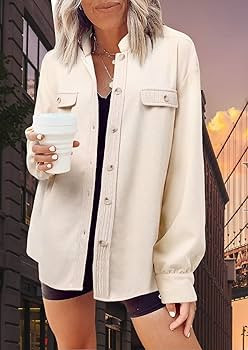 DARKRANI Women's Waffle Knit Shacket Boyfriend Shirt Jacket Long Sleeve Blouse Button Down Oversi... | Amazon (US)