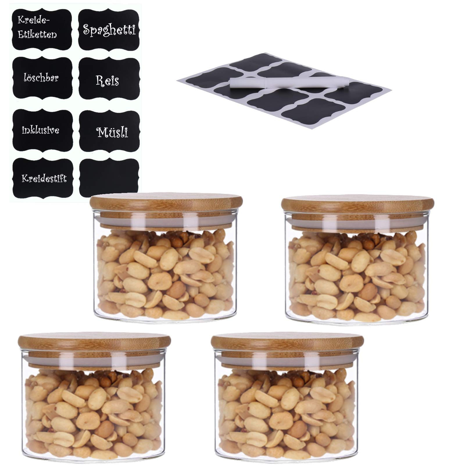 TALK-POINT 4er Set Vorratsdosen aus Glas mit Bambusdeckel Vorratsgläser Glasbehälter Spaghetti-... | Amazon (DE)